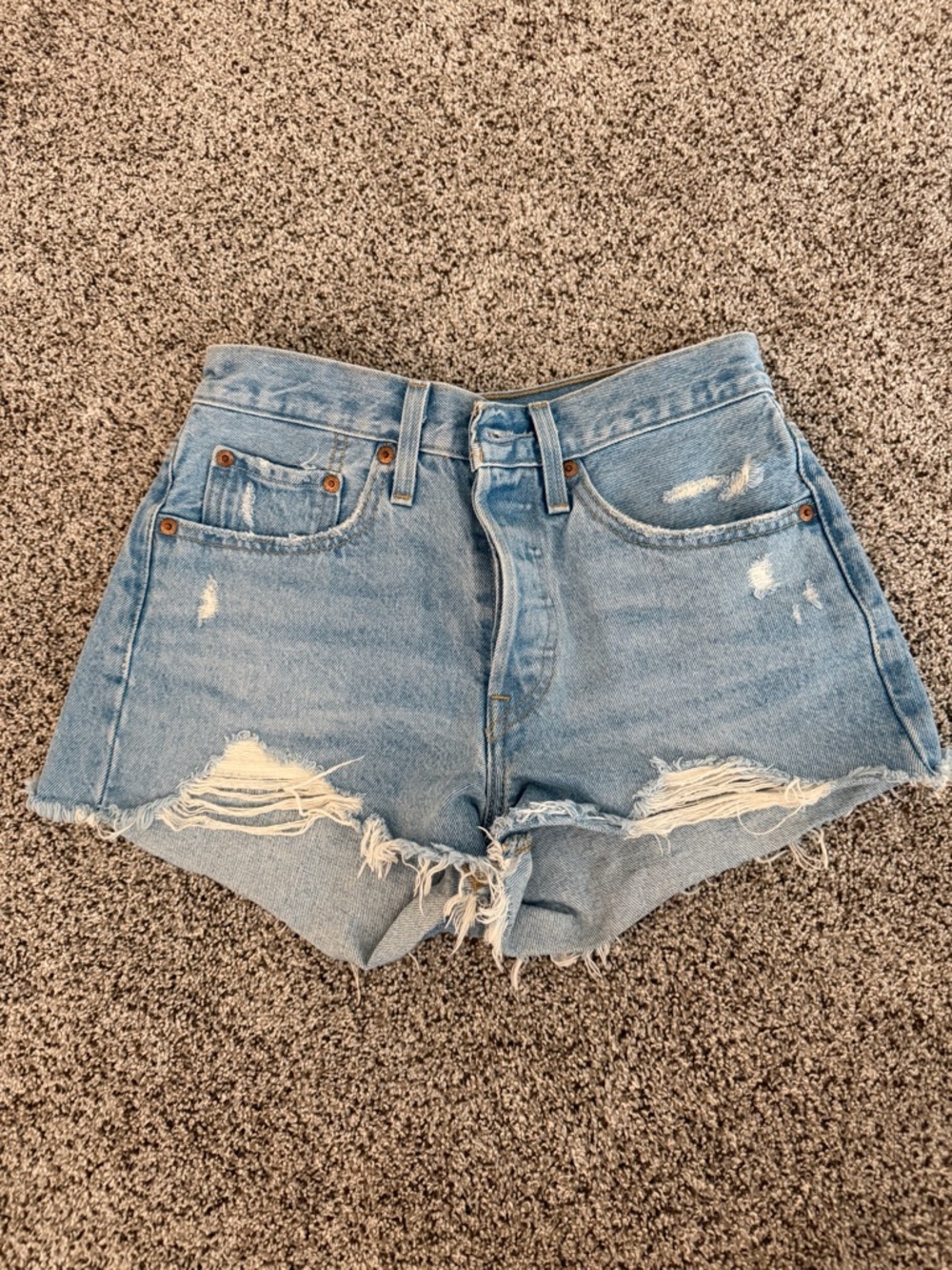 Levi's 501 Light Blue Distressed High-Rise Denim Shorts